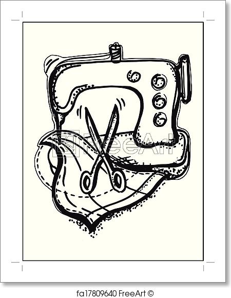 450x580 Free Art Print Of Sewing On A Sewing Machine . Hand Drawn, Cartoon - Sewing Machine Sketch