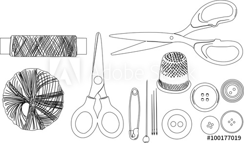 500x293 Illustration With Set Of Sewing Items Sketches On White - Sewing Sketches