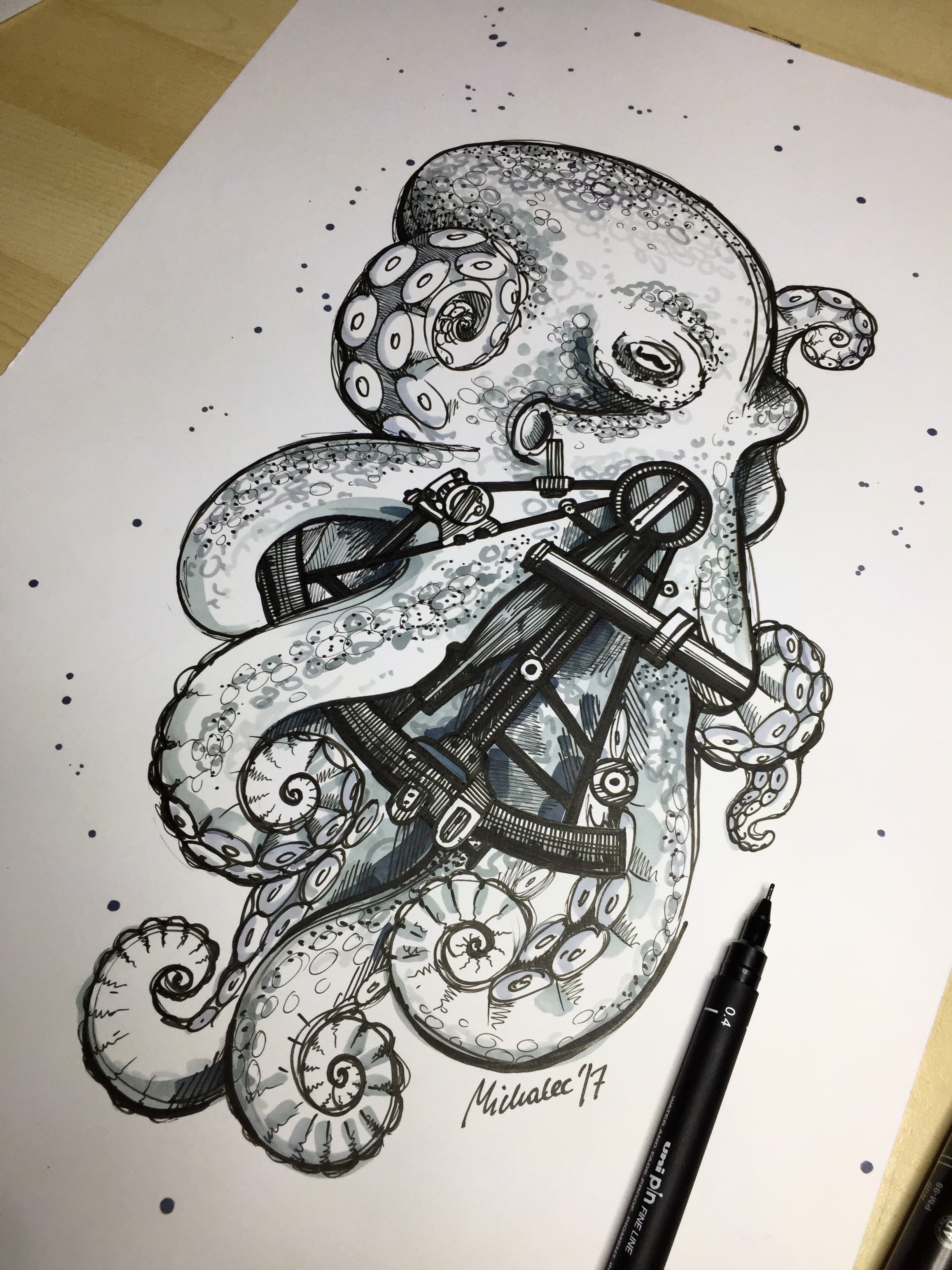 2448x3264 Octopus With A Sextant Sketch By Me From Tonight - Sextant Sketch
