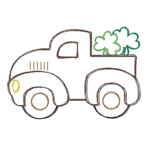 570x498 Vintage Truck Shamrock Clover Sketch Stitch Bean Stitch Etsy - Shamrock Sketch