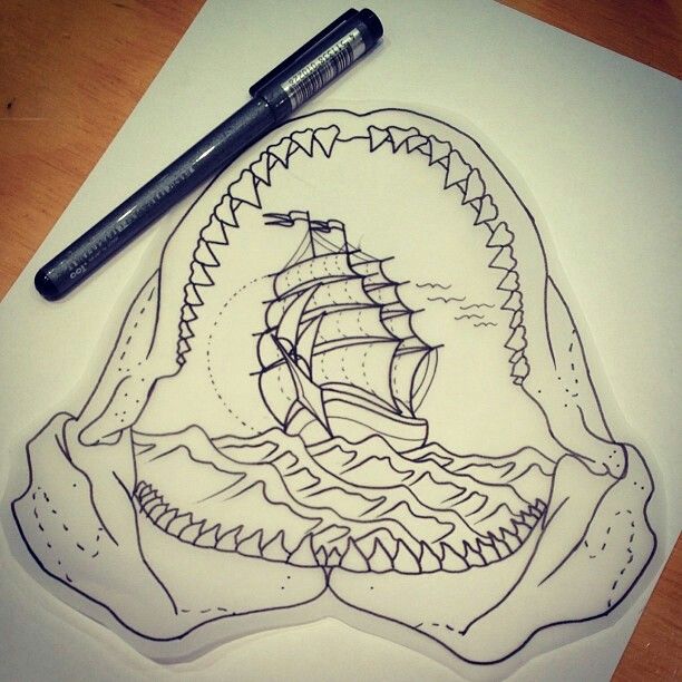 612x612 Shark Jaws Tattoo Drawing Tattoos Tattoos, Tattoo - Shark Jaw Sketch
