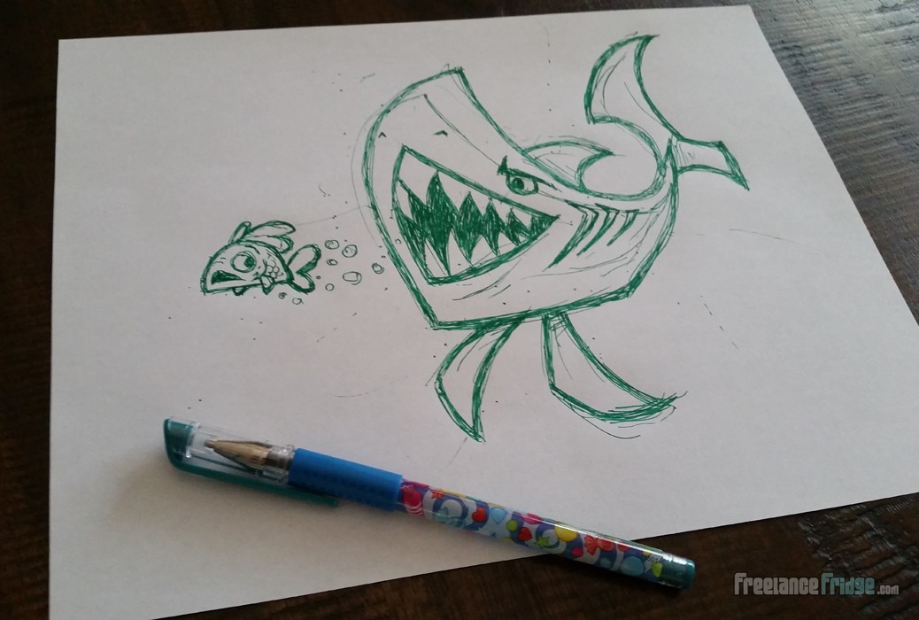 1038x700 Quick Cartoon Shark Sketch Freelance Fridge Illustration - Shark Sketch