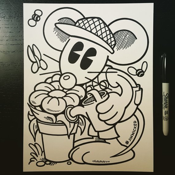 570x570 Sharpie Sketch Drawing Happy Happy Gardener Rat Etsy - Sharpie Sketch