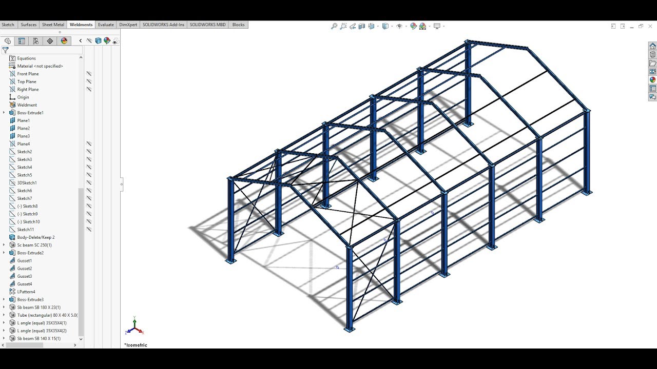1280x720 Industrial Shed Design (10 20 M Span) Using Solidwork As Per - Shed Sketch