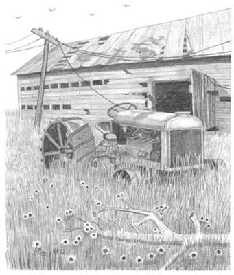 341x400 Rustic Tractor Amp Shed Pencil Sketch - Shed Sketch