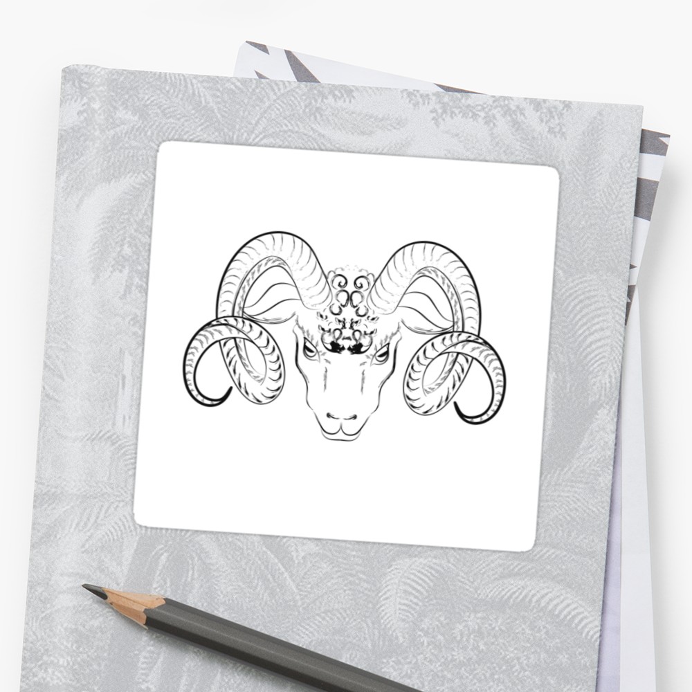 1000x1000 Longhorn Sheep Head Sketch Stickers By Gleolite Redbubble - Sheep Head Sketch