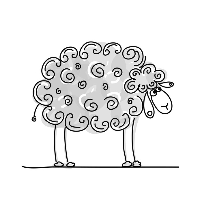700x700 Funny Grey Sheep, Sketch For Your Design Wall Mural We - Sheep Sketch