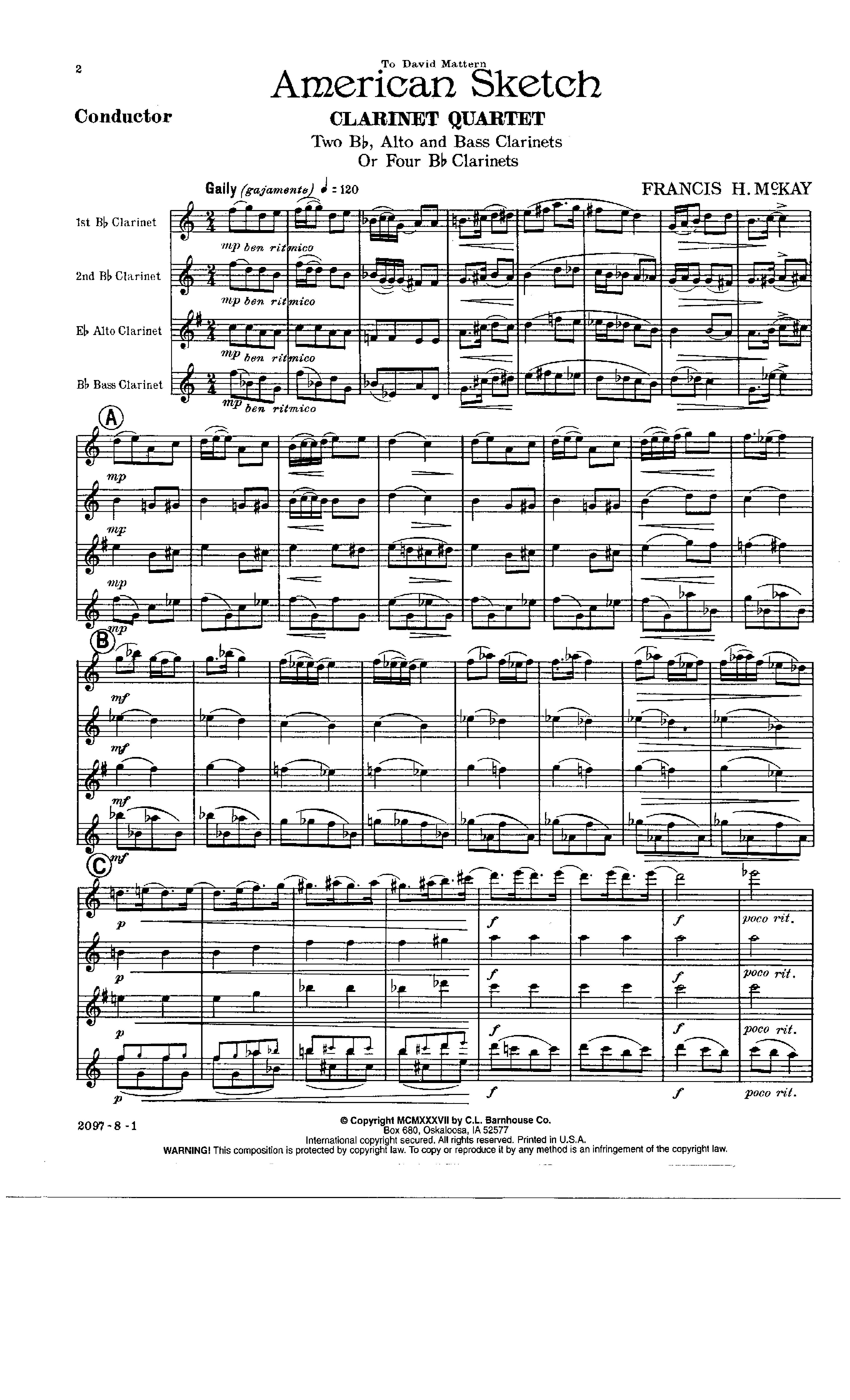 3060x5040 American Sketch (Clarinet Quartet Flexible S J.w. Pepper Sheet Music - Sheet Music Sketch