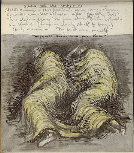 446x512 Shelter Sketch Book (1945) Henry Moore. Sleepers In The Bomb - Shelter Sketch