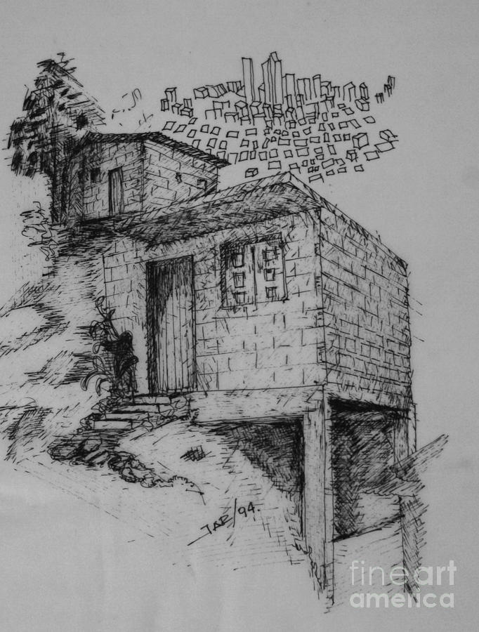 682x900 Suburb Shelter Sketch 2 Painting By Jorge Rueda - Shelter Sketch