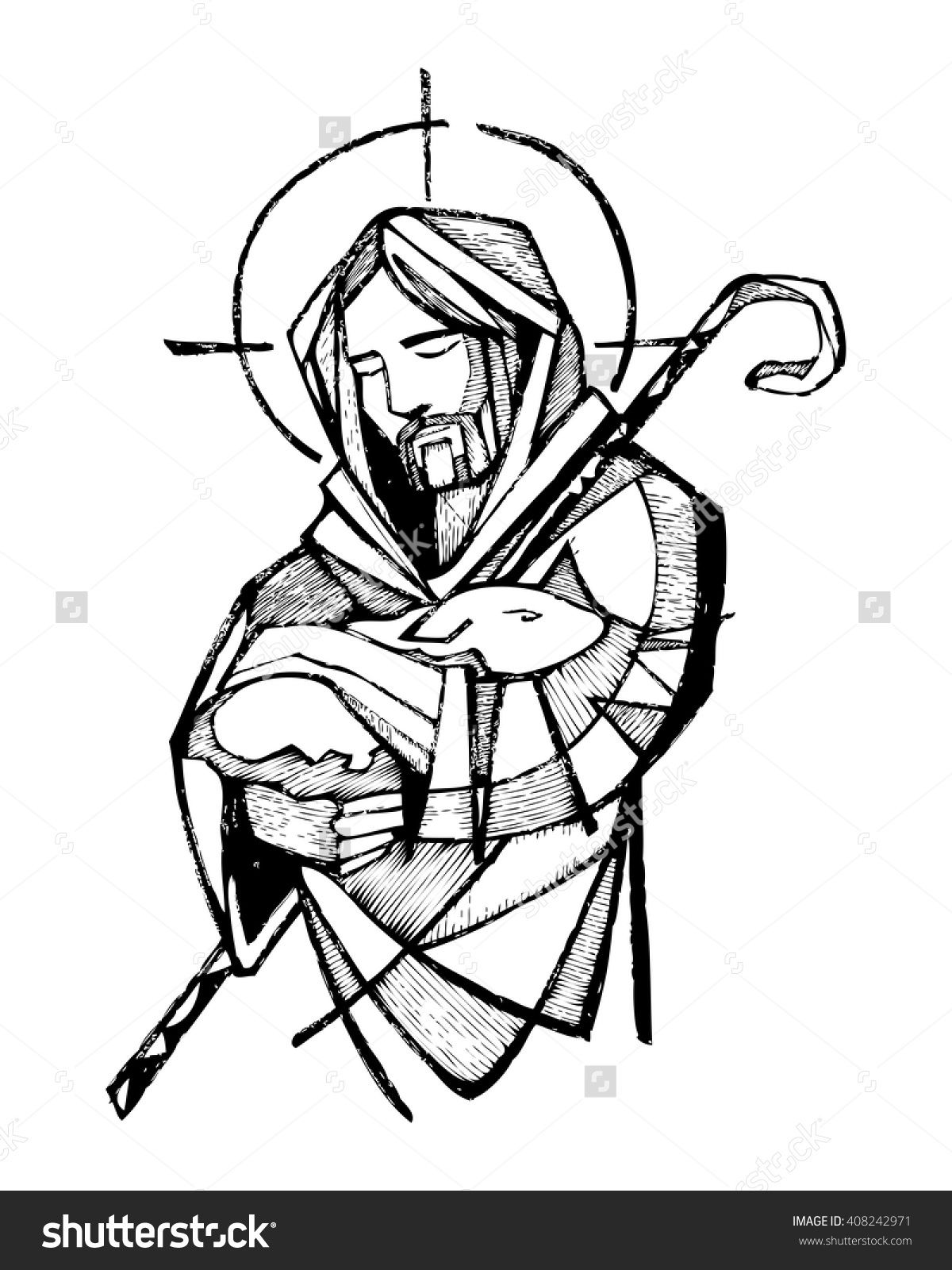 1200x1600 Hand Drawn Vector Illustration Or Drawing Of Jesus Christ As Good - Shepherd Sketch