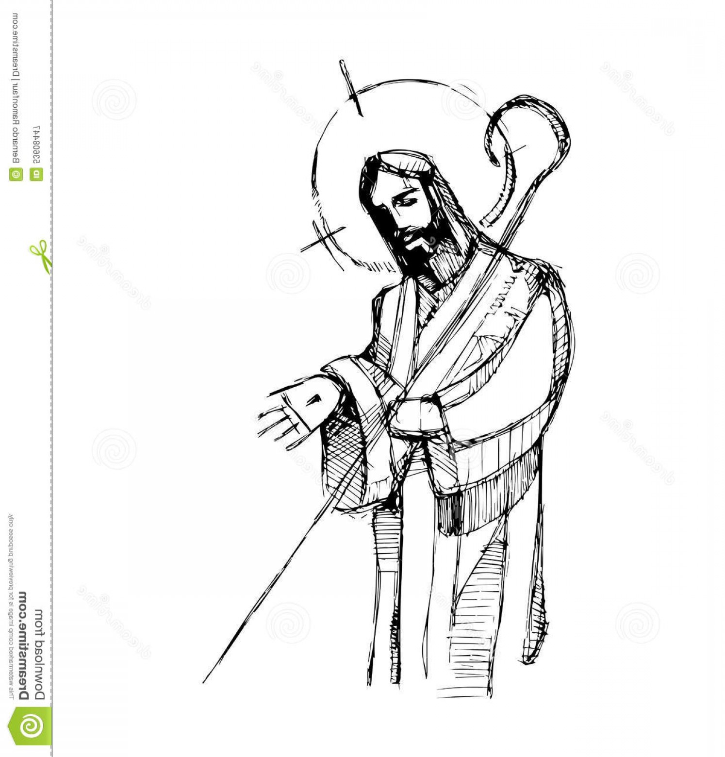 1494x1560 Stock Illustration Jesus Good Shepherd H Hand Drawn Vector - Shepherd Sketch