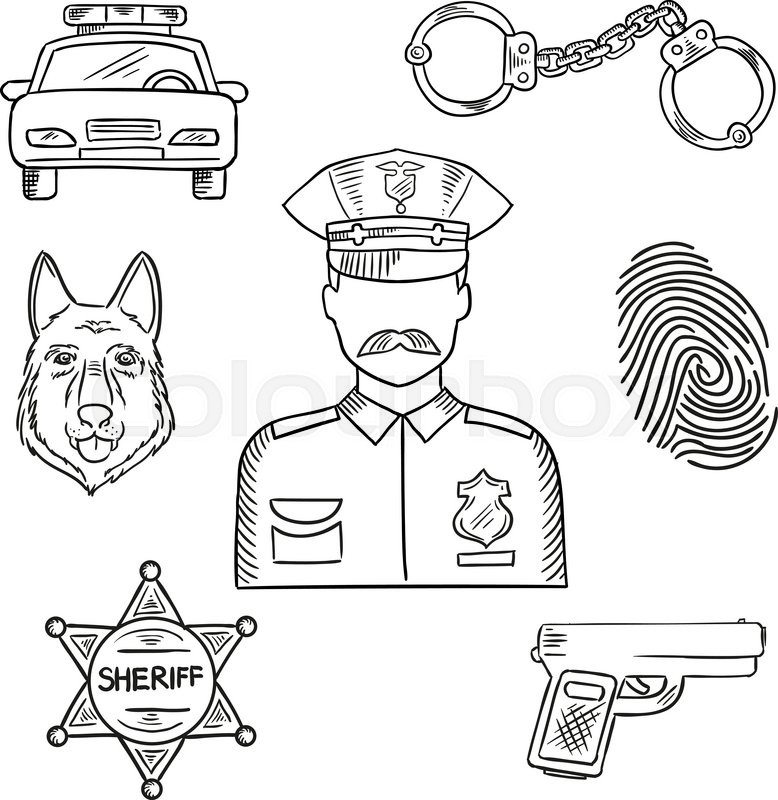 778x800 Sketch Of Police Officer In Uniform With Badge And Peaked Hat With - Sheriff Sketch