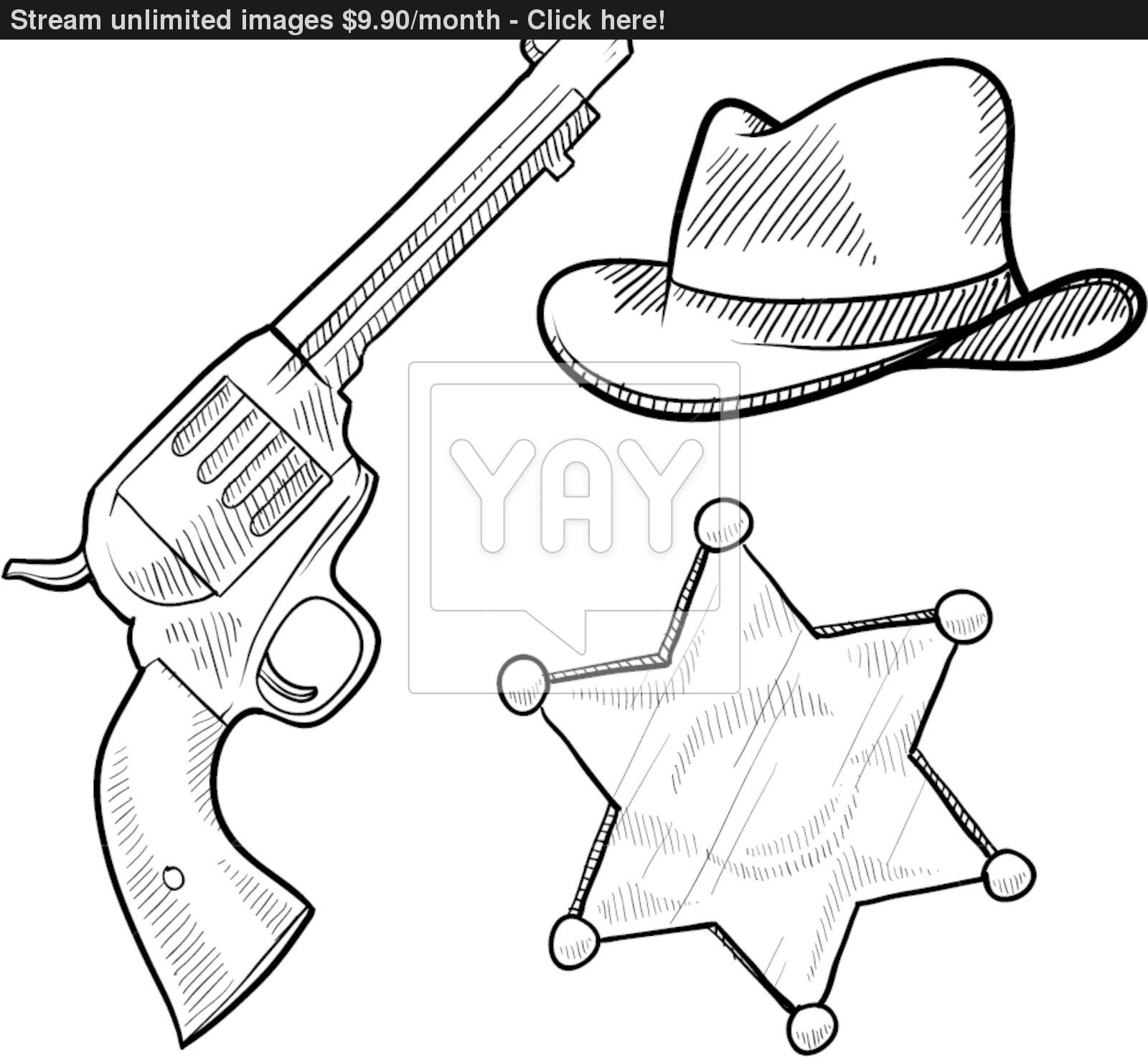 1600x1473 Wild West Sheriff Objects Sketch Vector - Sheriff Sketch