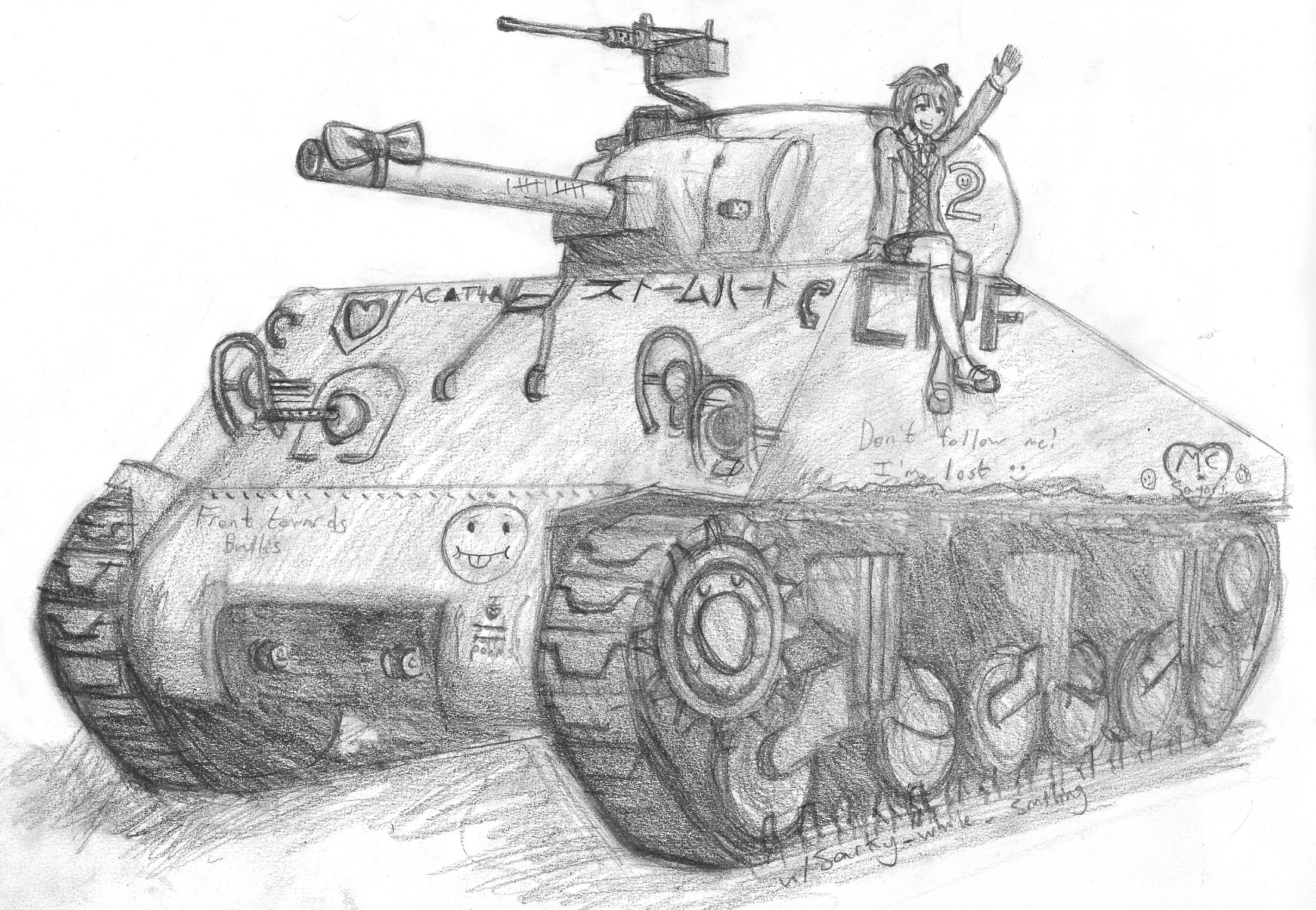 2207x1527 I Drew Sayori On A Sherman Tank. 
