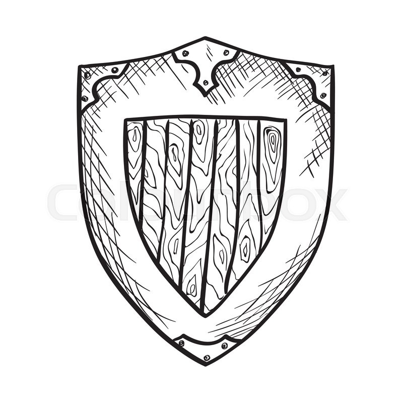 800x800 Hand Drawn Sketch Medieval Shield, Ink Drawing Imitation Stock - Shield Sketch