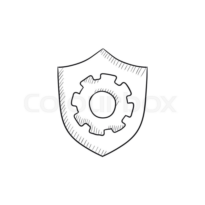 800x800 Shield With Gear Vector Sketch Icon Isolated On Background. Hand - Shield Sketch