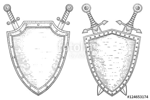 500x334 Swords And Shield. Hand Drawn Sketch Stock Image And Royalty Free - Shield Sketch