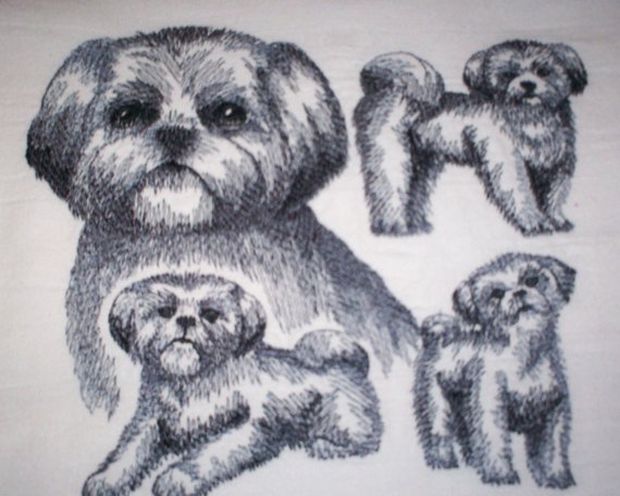 570x456 Shih Tzu Sketch Embroidered Flour Sack Towel Shih Tzu Towel Etsy - Shih Tzu Sketch