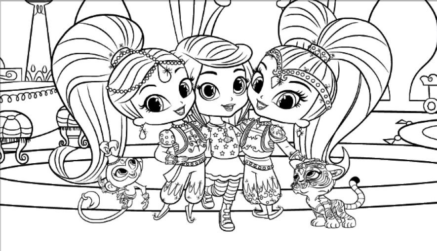 885x509 Leah, Shimmer, Amp Shine Coloring Pages Coloring - Shimmer And Shine Sketch