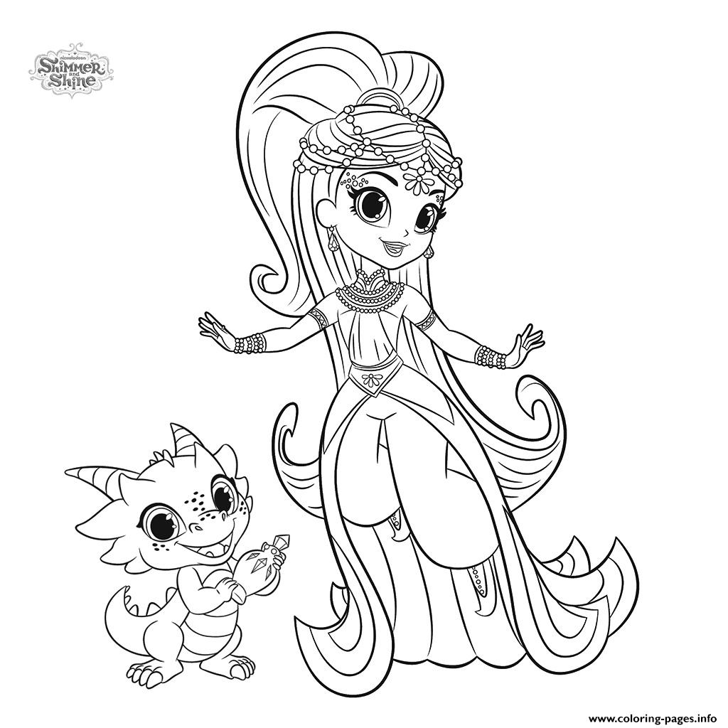 1024x1024 Shimmer And Shine Princess Samira And Nazboo The Dragon Colouring - Shimmer And Shine Sketch