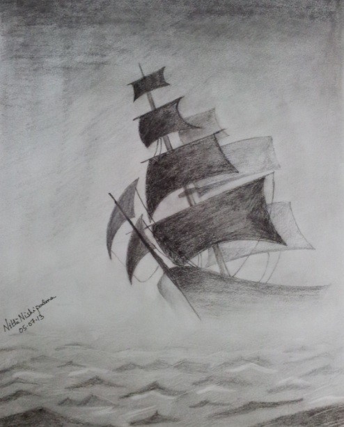 494x613 Pencil Sketch Of A Ship - Ship Pencil Sketch