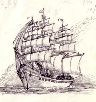 336x356 Sailing Ship 1990 Pencil Drawing Adam Edmonds - Ship Pencil Sketch