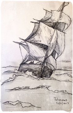 236x365 Ship In Heavy Waves Pencil Shading Pencil Shading - Ship Pencil Sketch