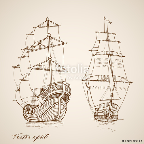 500x500 Engraving Vintage Hand Drawn Vector Frigate. Pencil Sketch Ship - Ship Sketch