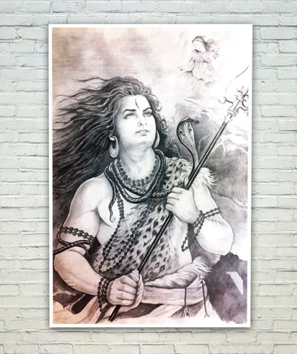 419x500 Posterskart Lord Shiva Sketch Poster For Room 300 Gsm Matte Finish - Shiva Sketch