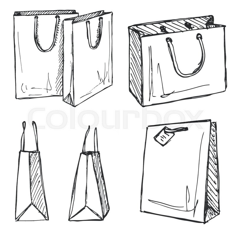 800x800 Set Of Shopping Bags Isolated On White Background. Vector - Shopping Bag Sketch
