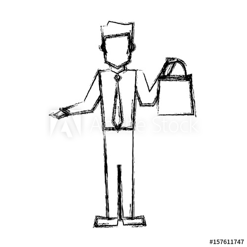 500x500 Man With Shopping Bag Handle Sketch Vector Illustration - Shopping Bag Sketch