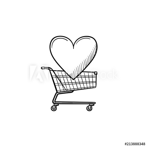 500x500 Shopping Cart With Heart Hand Drawn Outline Doodle Icon - Shopping Cart Sketch