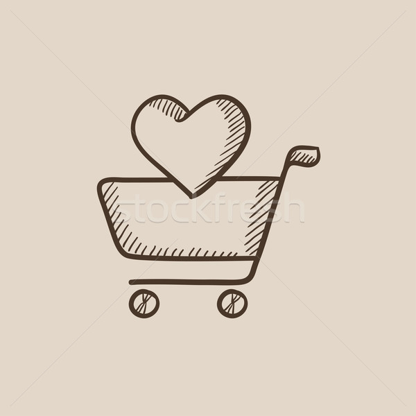 600x600 Shopping Cart With Heart Sketch Icon. Vector Illustration Andrei - Shopping Cart Sketch