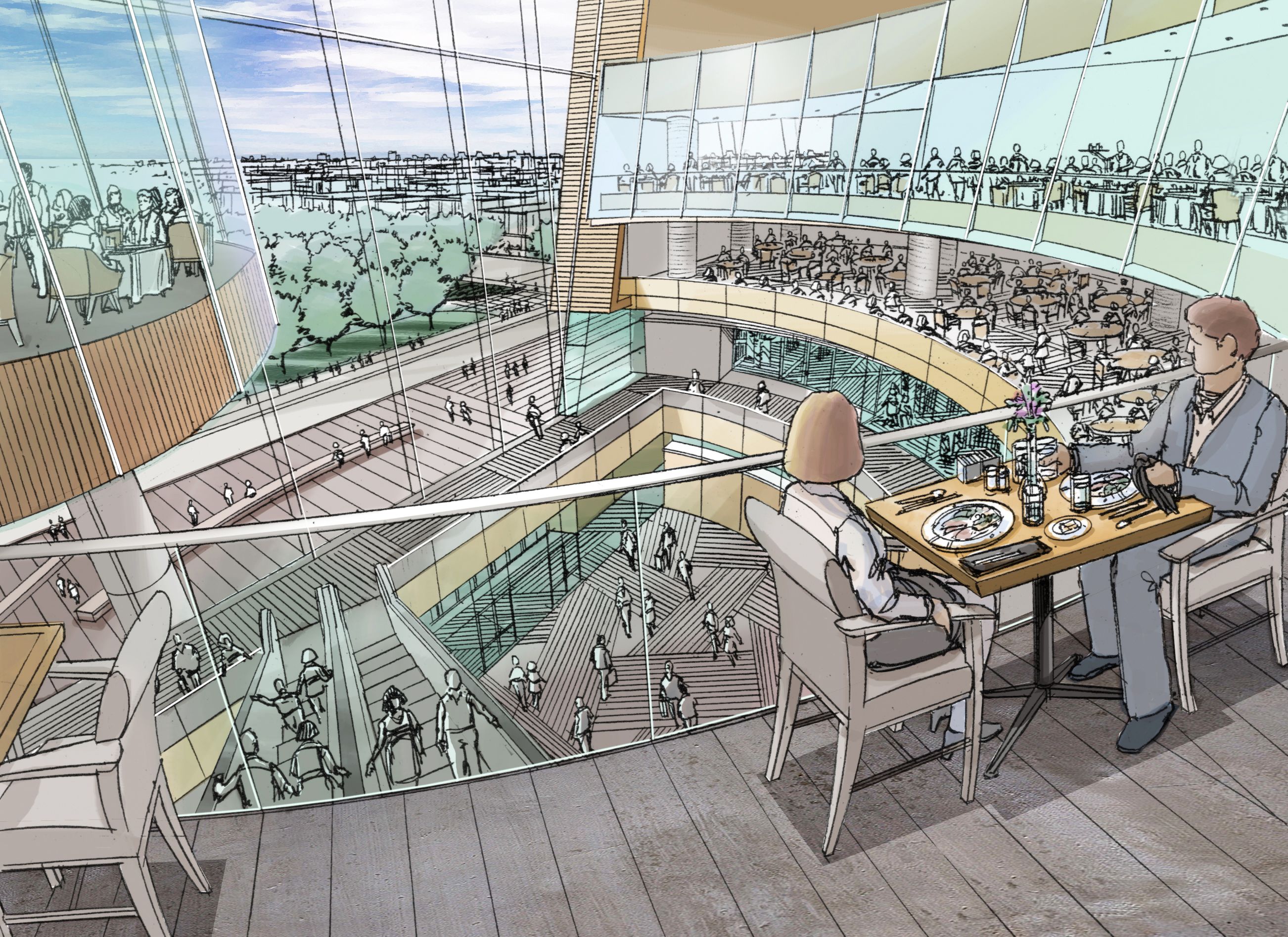 2604x1896 Mall Atrium Interior - Shopping Mall Sketch