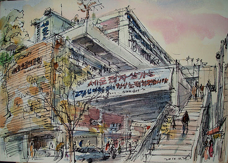 736x528 Archiartist Lee Sketches Around Sewoon Shopping Mall, Seoul - Shopping Mall Sketch