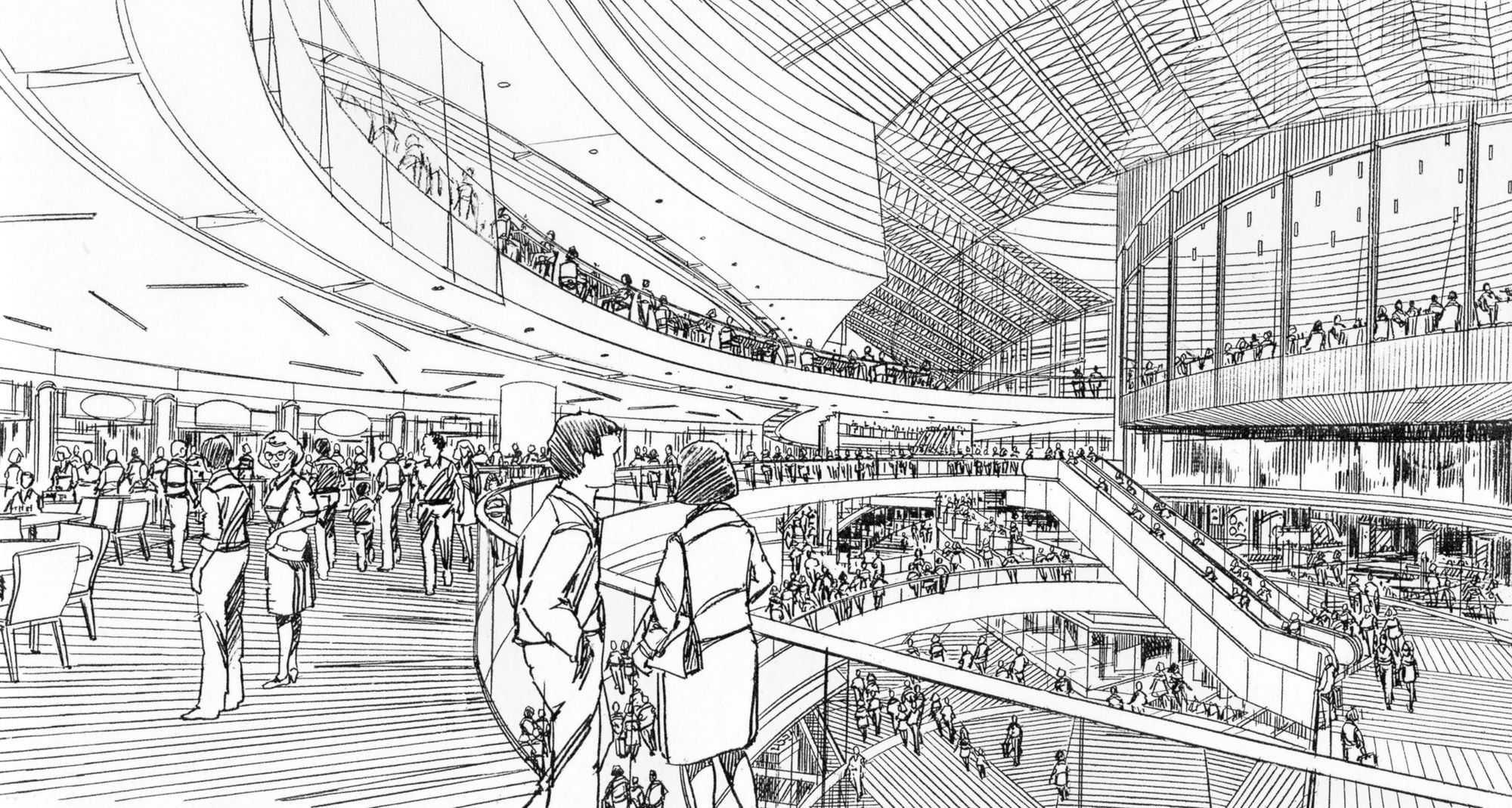 2000x1069 Asian Mall Interior Sketch Ink And Pencil Sketches - Shopping Mall Sketch