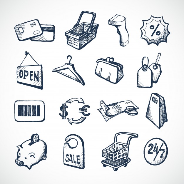 626x626 Shopping Sketch Icons Vector Premium Download - Shopping Sketch