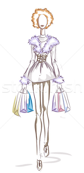 292x600 Woman Shopping Sketch Vector Illustration Lenm ( 439811 - Shopping Sketch