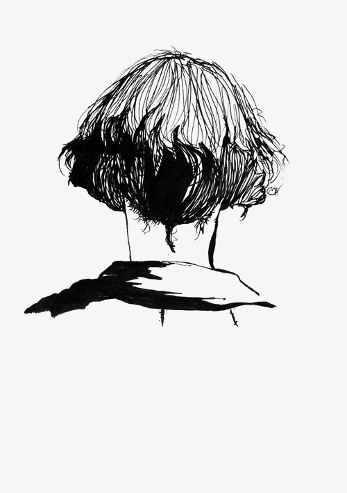 500x709 Sketch Back, Back, Short Hair, Black And White Png Image And - Short Hair Sketch