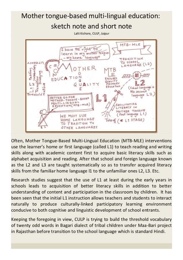 638x903 Mother Tongue Based Multi Lingual Education Sketch Note And Short - Short Sketch