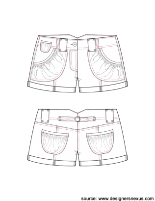 316x409 Short Shorts With Balloon Pockets And Center Back Waist Tab - Short Sketch