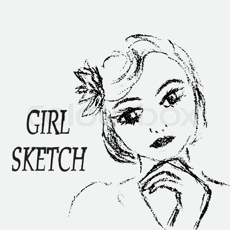 800x800 Sketch Girl With Short Hair. Line Graphic Portrait. Charcoal - Short Sketch