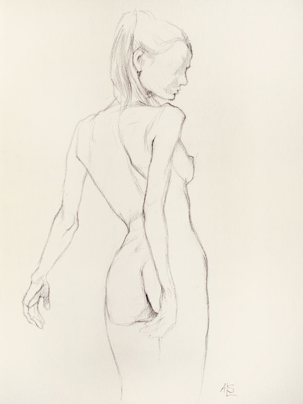 600x800 Girl Standing Looking Over Shoulder - Shoulder Sketch