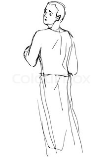 213x320 Black And White Vector Sketch Of A Man Looking Back Over His - Shoulder Sketch