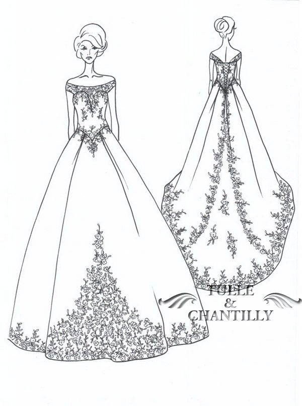 600x807 Design Your Wedding Dress} A Traditional Off The Shoulder Satin - Shoulder Sketch