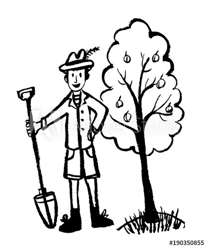 417x500 Drawing Picture Of A Man In A Funny Hat, Jacket And Shorts In The - Shovel Sketch