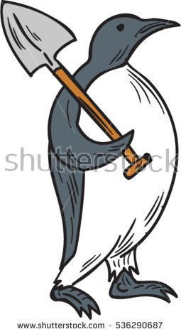 255x470 Drawing Sketch Style Illustration Of An Emperor Penguin Holding - Shovel Sketch