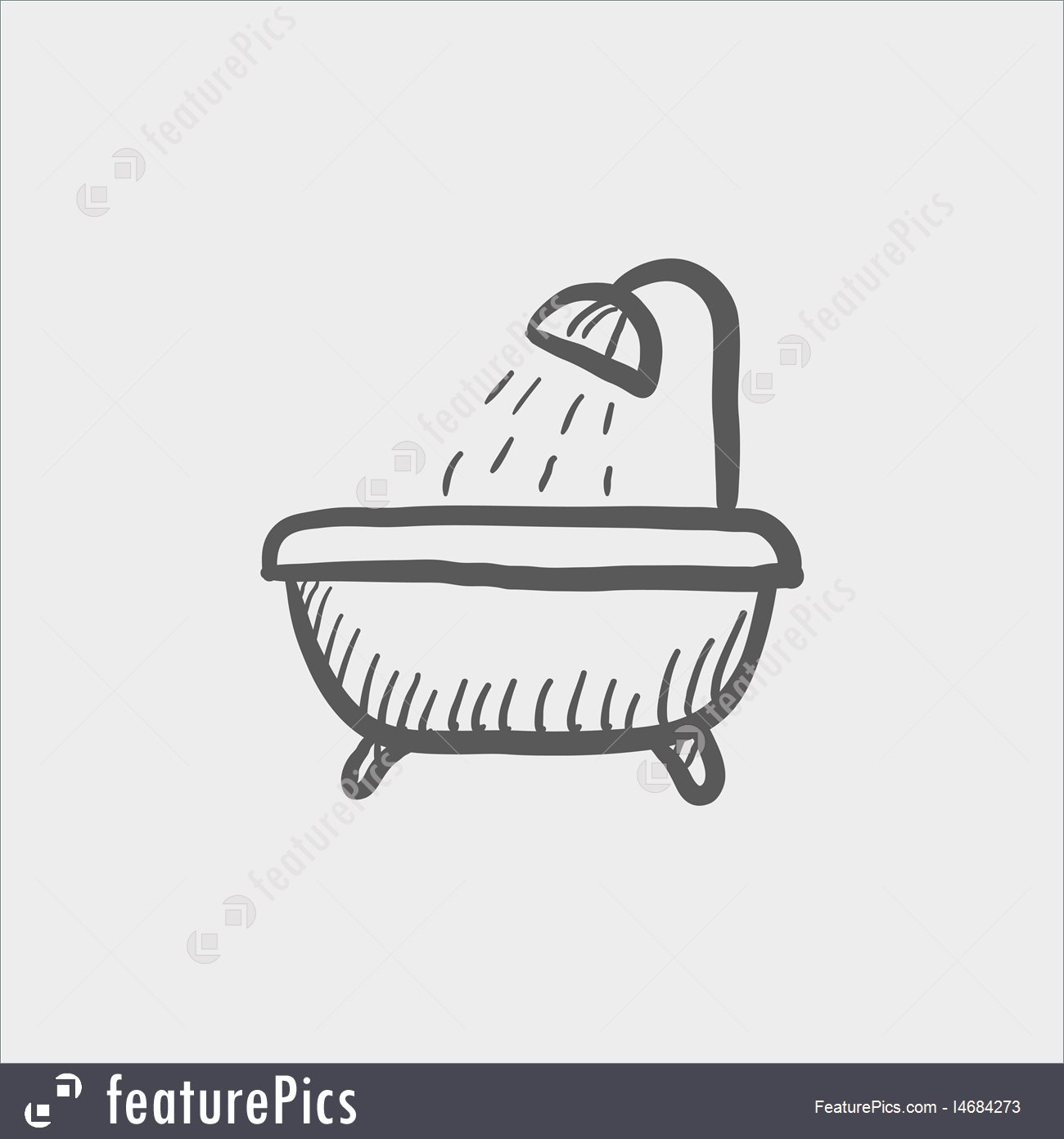 1300x1392 Bathtub With Shower Sketch Icon Stock Illustration I4684273 - Shower Sketch