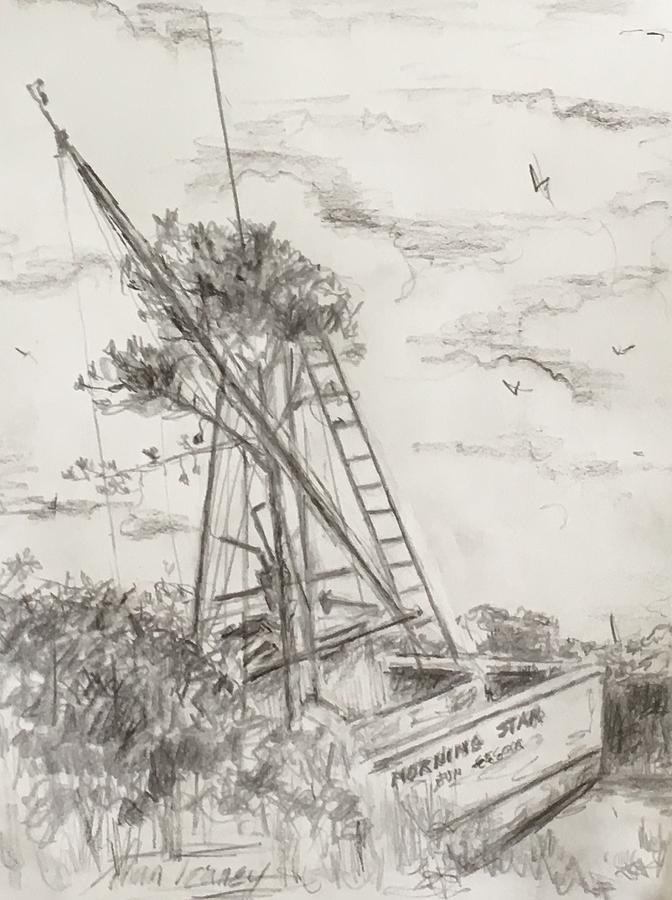 672x900 Morning Star Drawing By Stan Tenney - Shrimp Boat Sketch